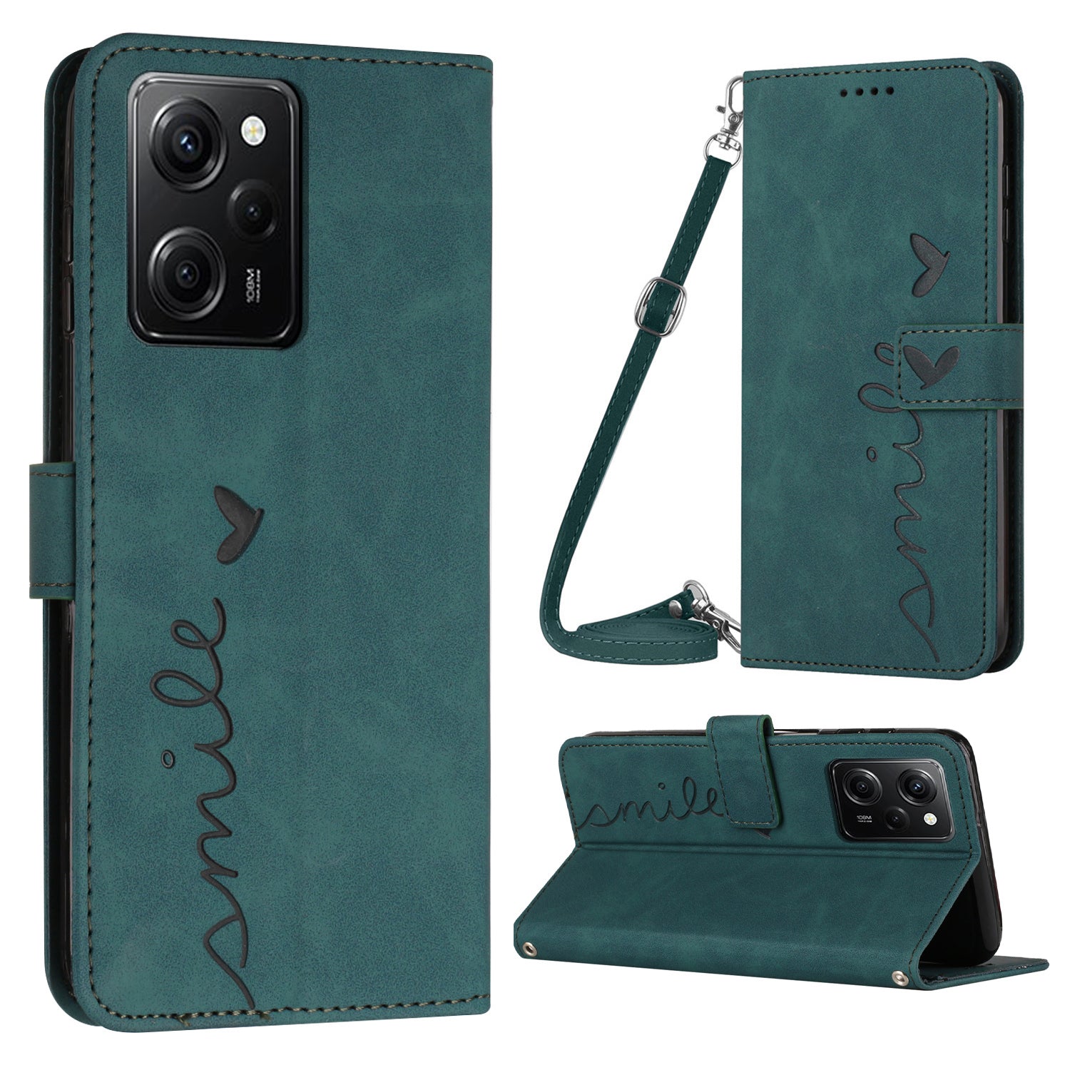 For Xiaomi Redmi Note 12 Pro Speed 5G Poco X5 Pro 5G Phone Stand Case Heart Shape Leather Wallet Cover with Shoulder Strap For Xiaomi Redmi Note 12 Pro Speed 5G Poco X5 Pro 5G Phone Stand Case Heart Shape Leather Wallet Cover with Shoulder Strap